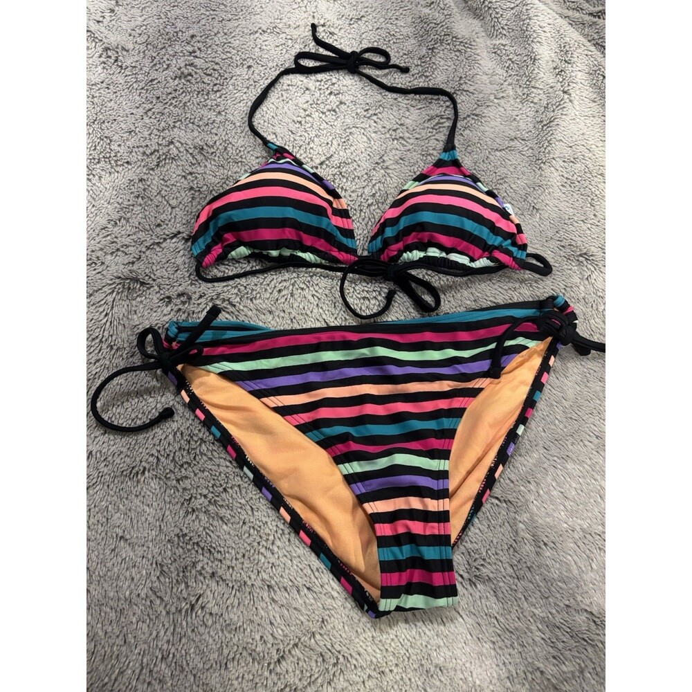 Women Swimming Suits Two Piece Bikini Set for Women Colorful Stipe Size XL